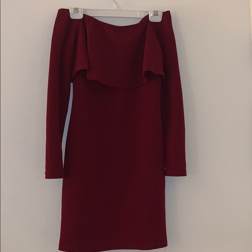 Red Off the Shoulder Long Sleeve Dress